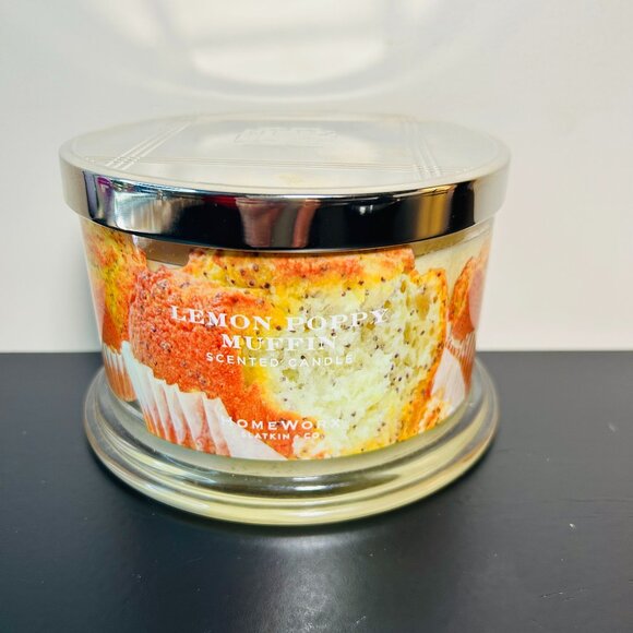 HomeWorx by Slatkin Lemon Poppy Muffin 4-Wick 18oz Candle NEW - Picture 1 of 4